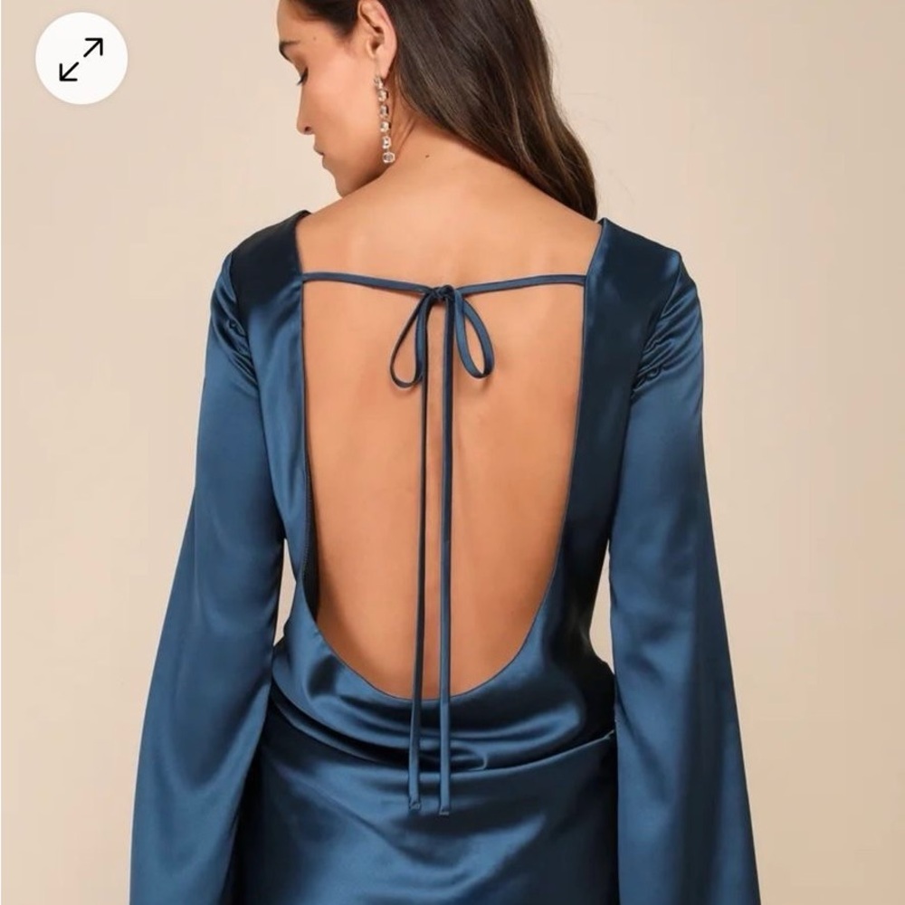 Size Large Sincerely Sleek Dark Blue Satin Cowl Back Slip Mini Dress